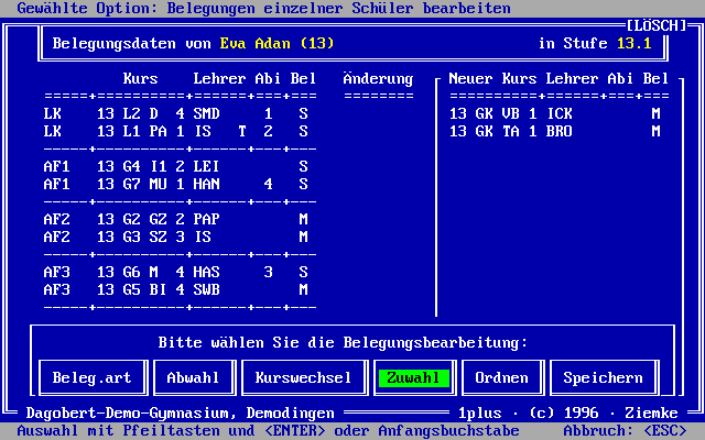 1plus - Fcherbelegung