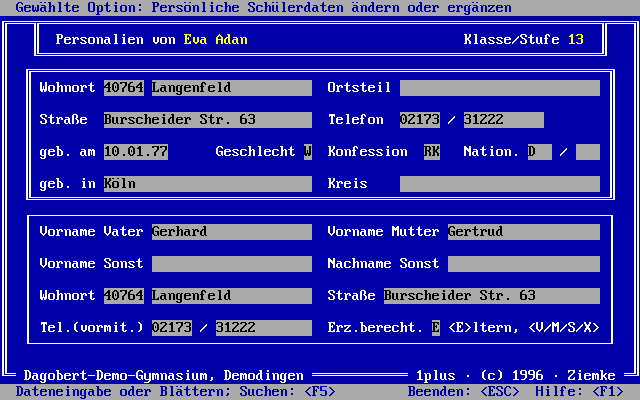 1plus - Personalien und Elterndaten